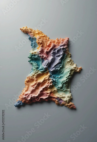 Abstract topographic vector of Angola with elevation-based color gradients.