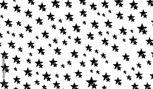 Monochrome Starry Pattern: Seamless Black and White Celestial Design, Ideal for Cosmic Backgrounds and Festive Wallpapers, Simple Star Repeat with High Contrast
