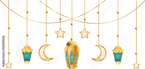 Golden Celestial Garland:  Festive Moons, Stars, and Lanterns
