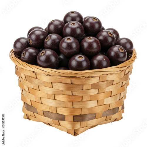 Wallpaper Mural Woven basket overflowing with dark purple acai berries, against clean, stark white backdrop Torontodigital.ca