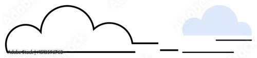 Bold outlined cloud with linear horizon elements and smaller shaded cloud. Ideal for nature, weather, environment, sustainability, simplicity, peacefulness, open space. Flat simple metaphor
