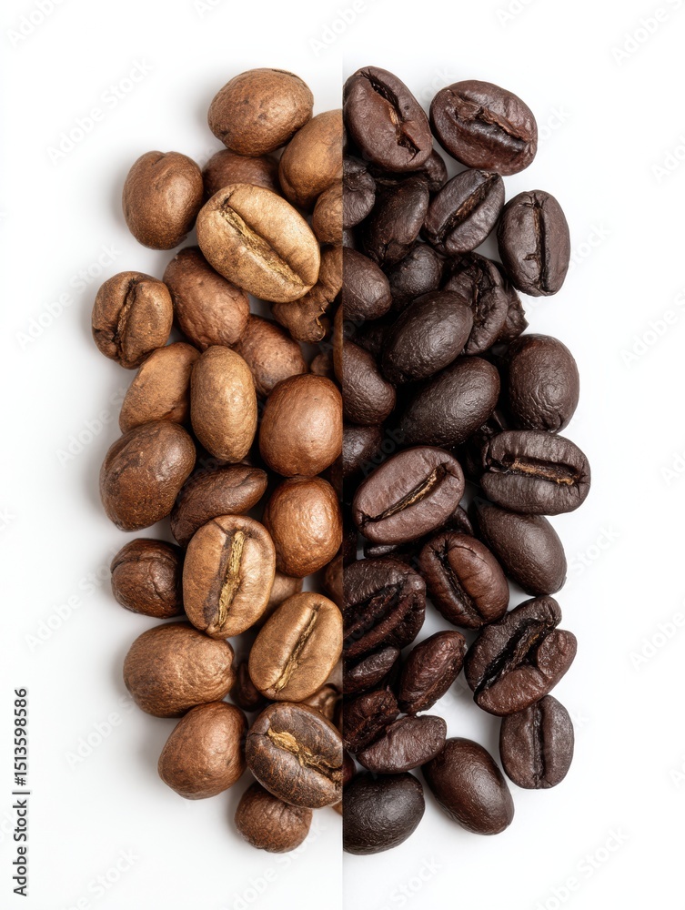 Comparison of Caffeinated and Decaf Coffee Beans Showing Differences in Color and Texture Side by Side Comparison of Caffeinated and Decaf Coffee Beans Showing Differences in Color and Texture Side by Side