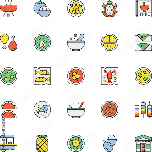 Thailand food set outline vector illustration
