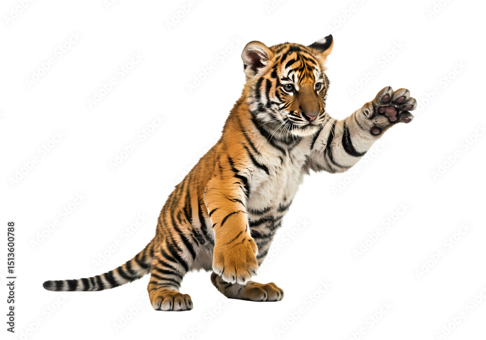Obraz premium Playful Tiger Cub on Hind Legs isolated on transparent baackground