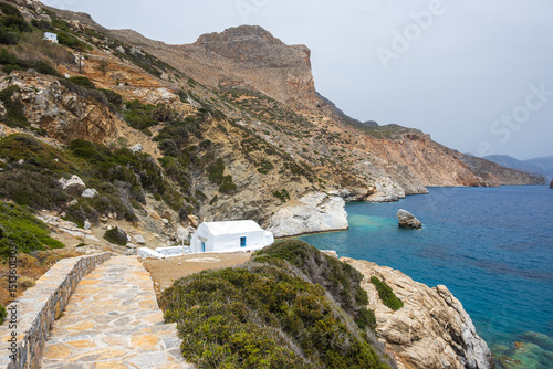 The Agia Anna beach of Amorgos, the most famous beach in the island. Cyclades, Greece