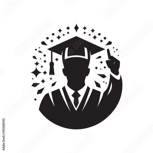 graduates celebrating vector silhouette clip art logo design illustration