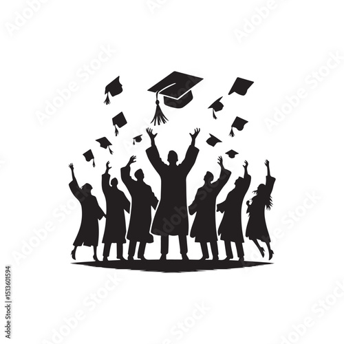 graduates celebrating vector silhouette clip art logo design illustration