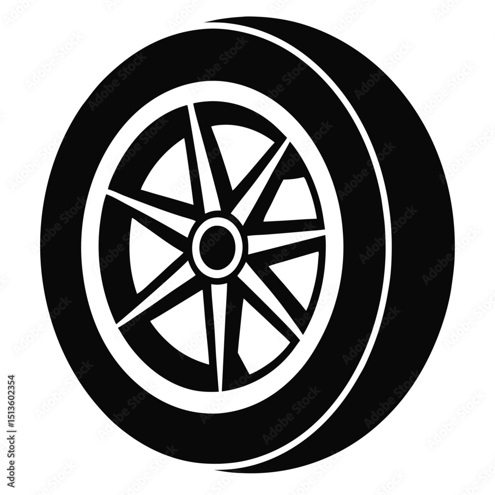 Obraz premium Car tire silhouette icon five lug nuts isolated on white background