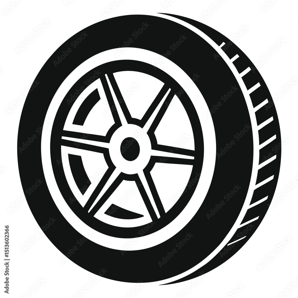 Obraz premium Car tire silhouette icon white graphics isolated on white background