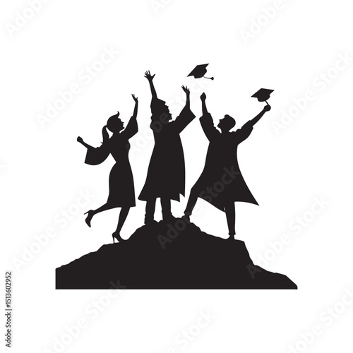 graduates celebrating vector silhouette clip art logo design illustration