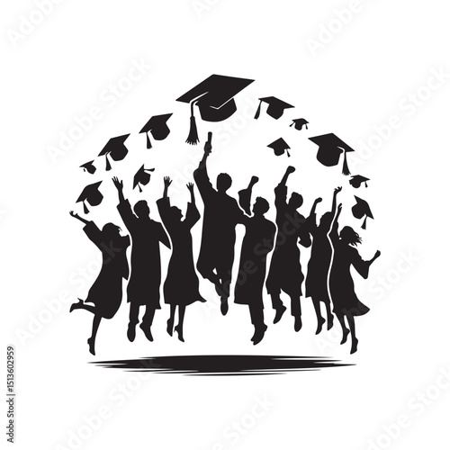 graduates celebrating vector silhouette clip art logo design illustration