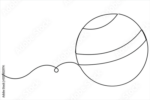 One continuous line art drawing of fitness ball fitness equipment vector illustration