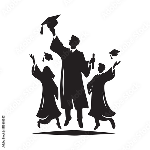 graduates celebrating vector silhouette clip art logo design illustration
