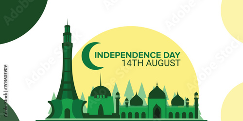 Pakistan independance day 14 agust in landscape, social media poster and flyer design template,