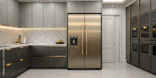 Modern Luxury Kitchen Design Sleek Gray and Gold Accents