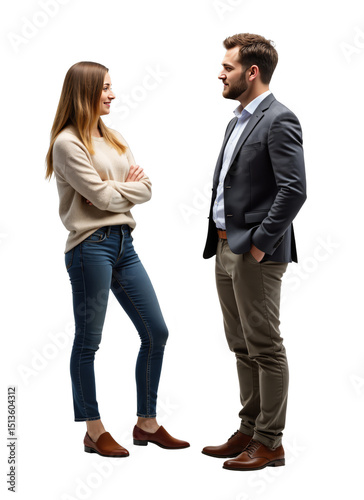 Business People in Conversation - Isolated Full Body Portrait of Man and Woman for Corporate Communications and Office Design PNG