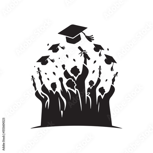 graduates celebrating vector silhouette clip art logo design illustration