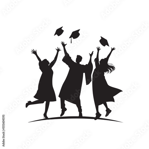 graduates celebrating vector silhouette clip art logo design illustration