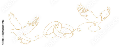 continuous line drawing of doves and wedding rings 5