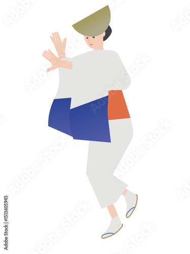 日本の夏祭りで町流しを踊る女性のイラスト