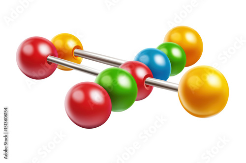 Colorful Molecular Structure Model with Red Green Blue and Yellow Spheres Connected by Silver Rods for Chemistry Education and Scientific Demonstration