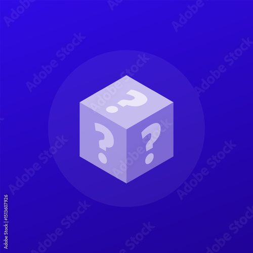 cube with question marks icon, mystery box transparent design
