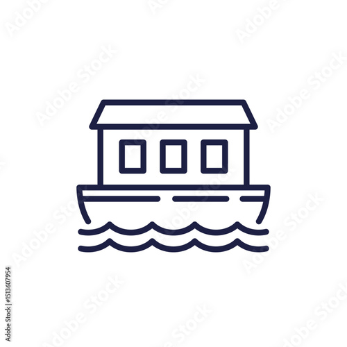 houseboat in water line icon