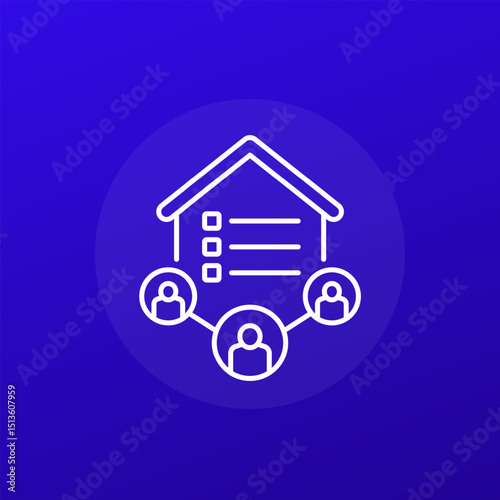 House icon with tenants and checklist, line design
