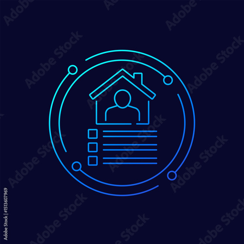 House and tenant icon with checklist, linear design