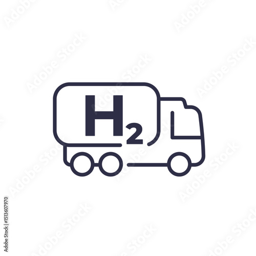 hydrogen truck icon on white, h2 tanker vector