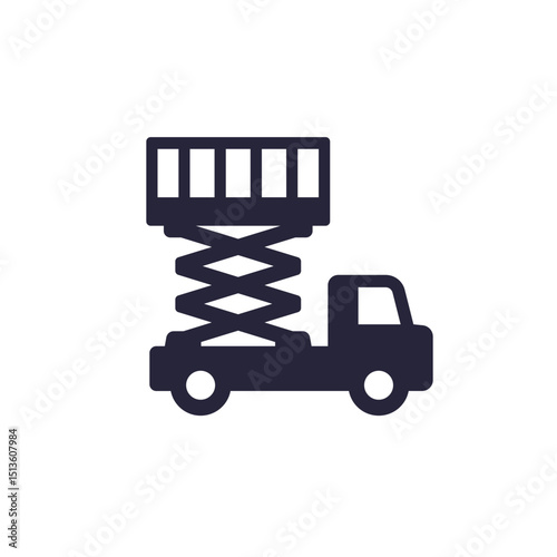 lifting platform on truck icon, scissor lift pictogram