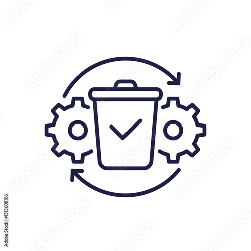 waste management icon with trash bin in line design