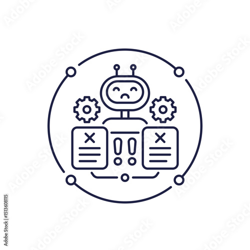 automation problems icon in line design with documents and robot