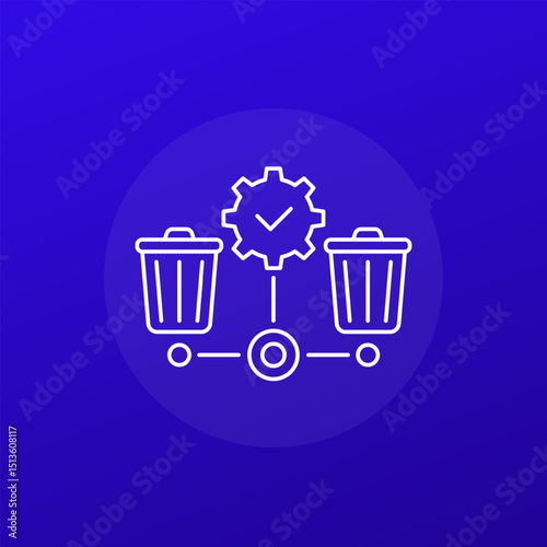 waste management icon with trash bins, line vector