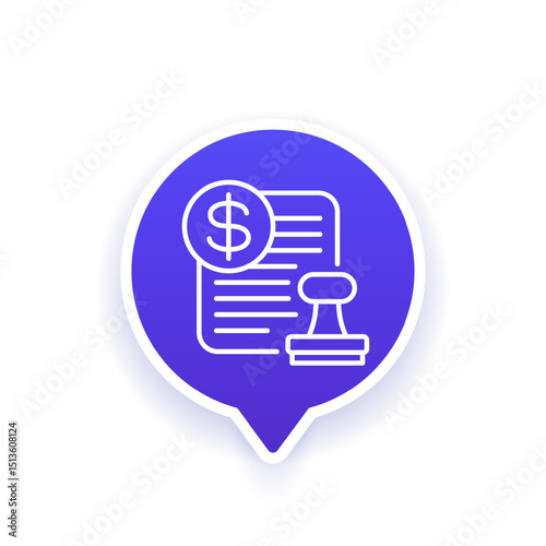 Bill and stamp icon, line vector