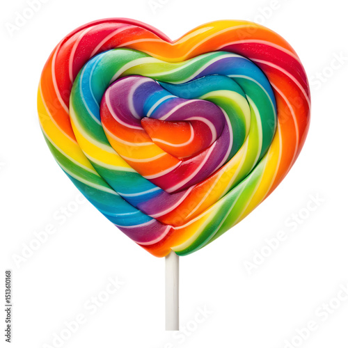 A colorful heart-shaped lollipop isolated on transparent background