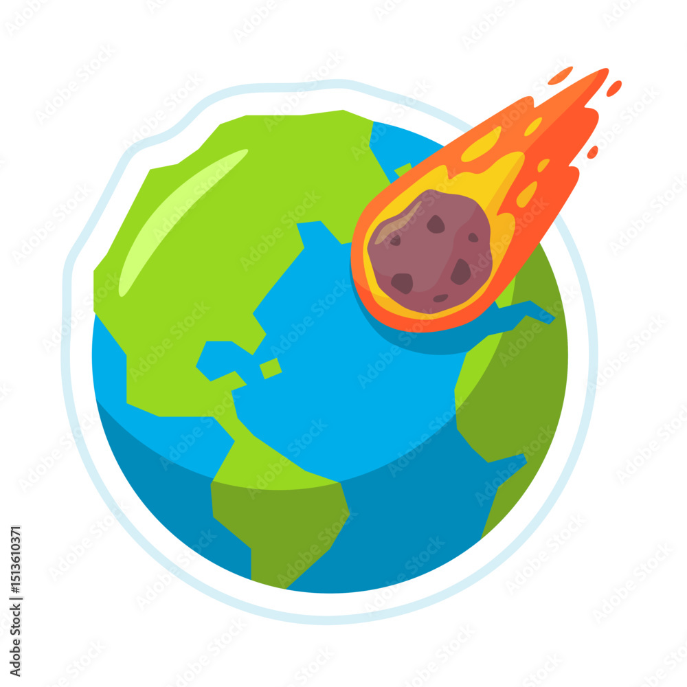 Fototapeta premium Cartoon Illustration of Earth with Approaching Meteor in a and Playful Style
