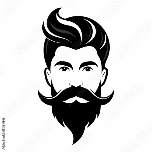 World Beard Day Vector Set - Beard Icons, Grooming Tools, Male Profile on White Background