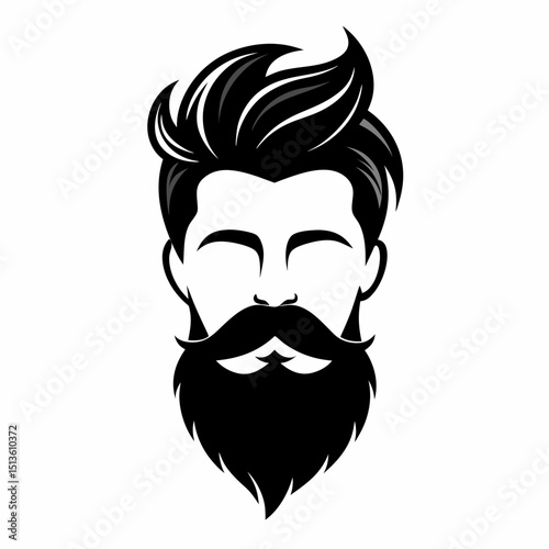 World Beard Day Vector Set - Beard Icons, Grooming Tools, Male Profile on White Background