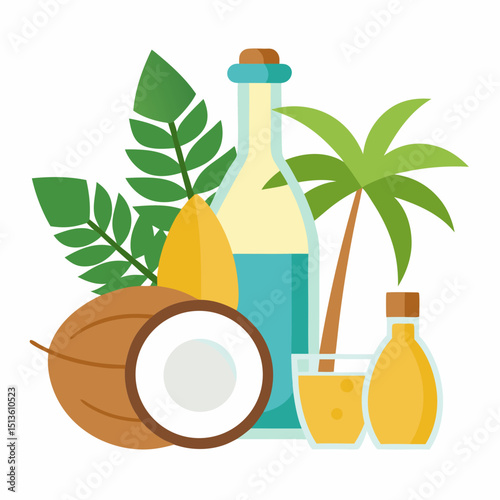 World Coconut Day Vector Collection - Tropical Nut, Drink, Fruit Icons on White Background