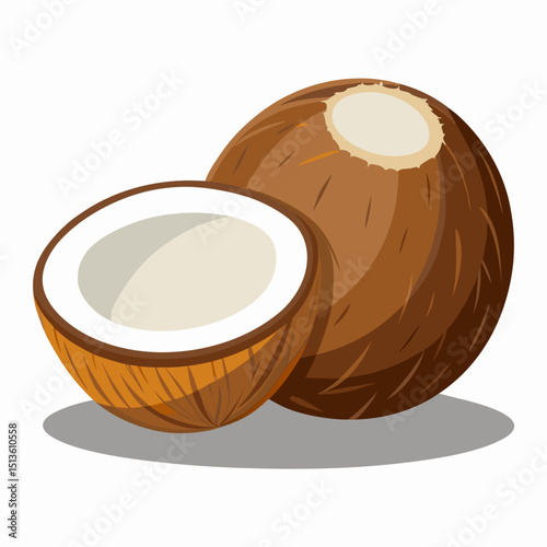 World Coconut Day Vector Collection - Tropical Nut, Drink, Fruit Icons on White Background