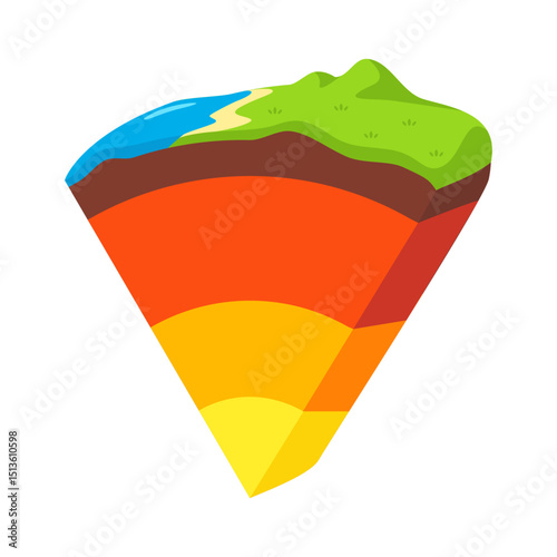 3D Illustration of Earth's Layers with Ocean, Land, and Core in Cross-Sectional View