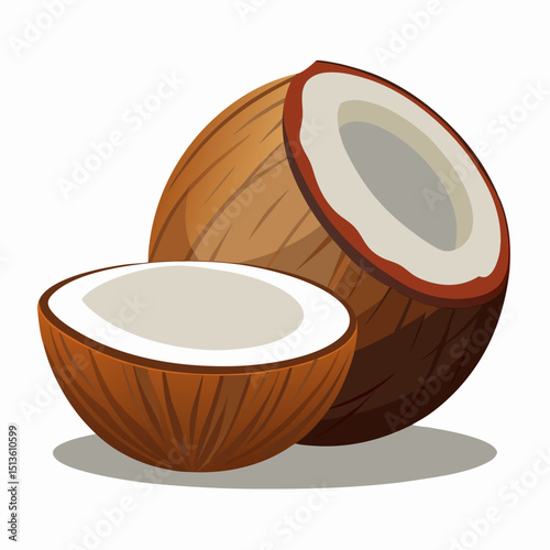 World Coconut Day Vector Collection - Tropical Nut, Drink, Fruit Icons on White Background