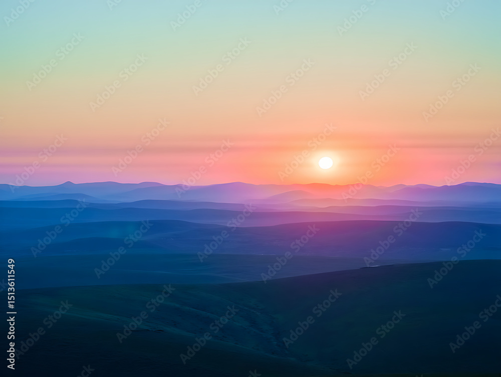 Fototapeta premium Beautiful sunset over layered mountain range creating a serene and tranquil landscape scene