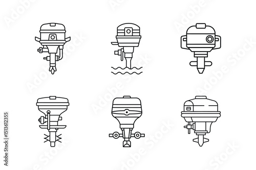 outboard engine line art vector illustration
