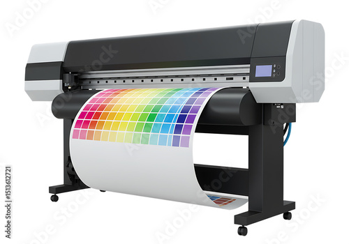 High quality printing with professional inkjet large format printer and color test chart Isolated on transparent background