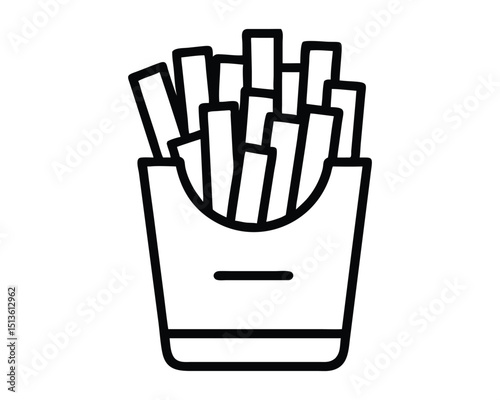 Simple French Fries Icon, Line Art in Carton for Fast Food
