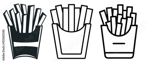 Monochrome Fries in Box, Fast Food Line Art Illustration
