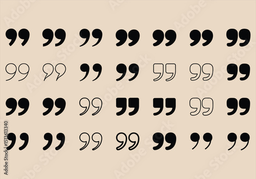 Vector illustration of various quotation mark icons in black and white - quotation marks, icons, vector, black, white, punctuation, quotes, symbols, graphic, design.