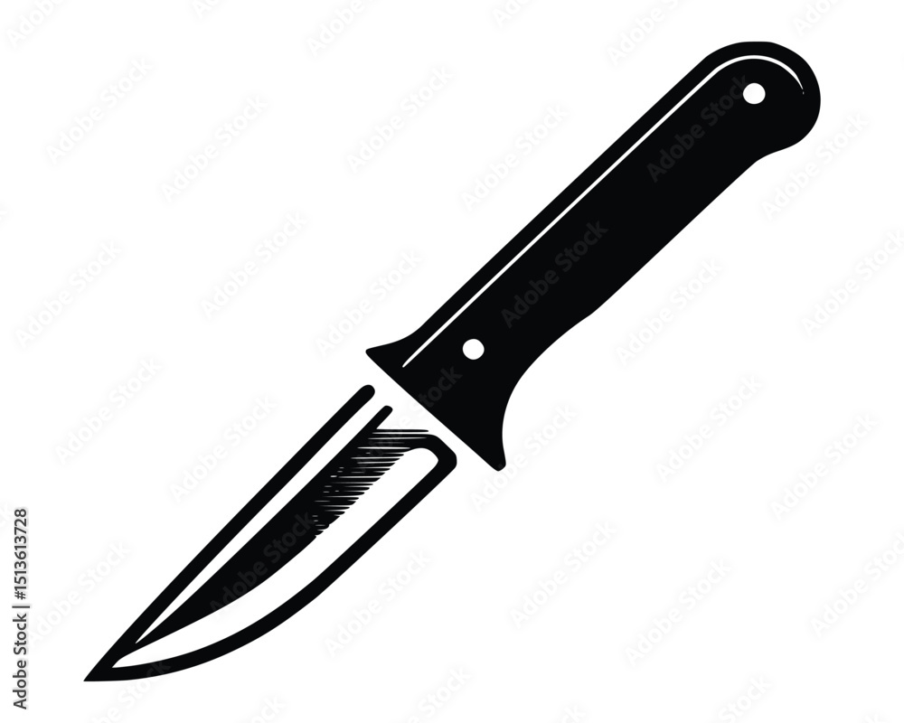 Obraz premium Black and White Hunting Knife Silhouette, Isolated Vector Graphic On White Background 